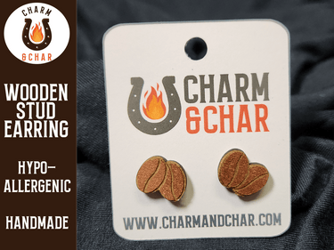 Coffee Bean Wood Stud Earrings - Coffee Fashion Earring - Stud Earring - Charm and Char